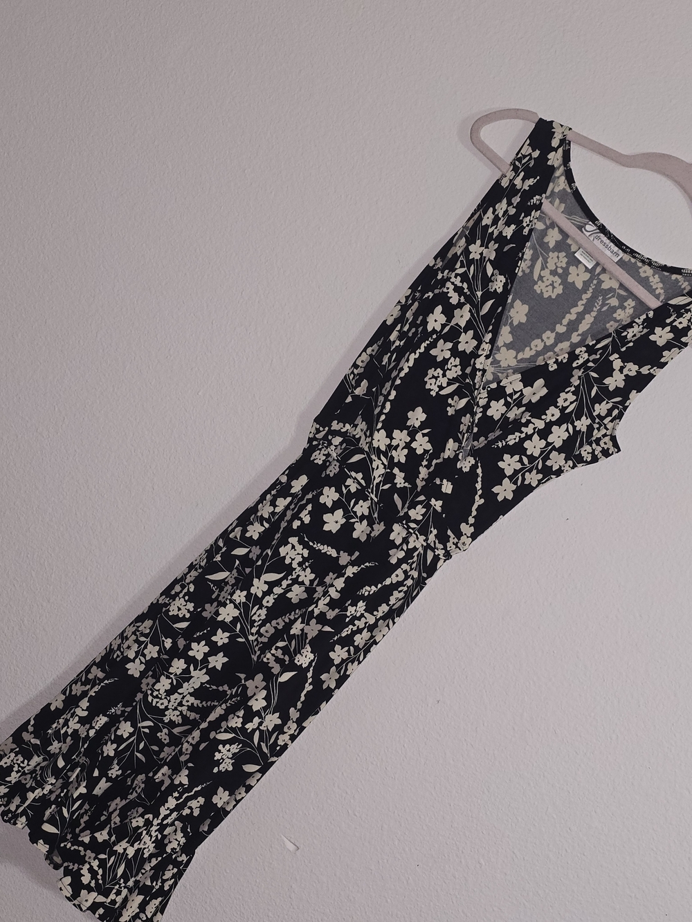 dressbarn Black & Cream Long Sleeve Floral Midi Dress